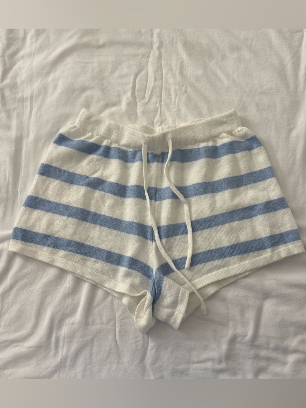white and blue striped shorts